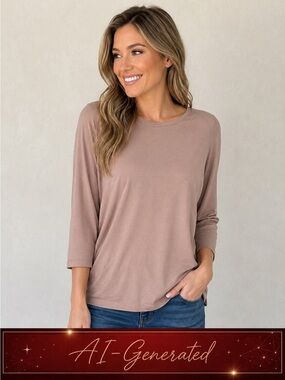 Eileen Fisher 3/4 Sleeve Pullover Shirt Blouse Tencel Jersey Ballet Neck Tunic
